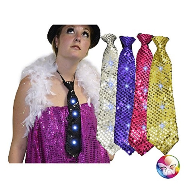 Cravate sequins lumineuse avec 4 leds 5 couleurs assorties