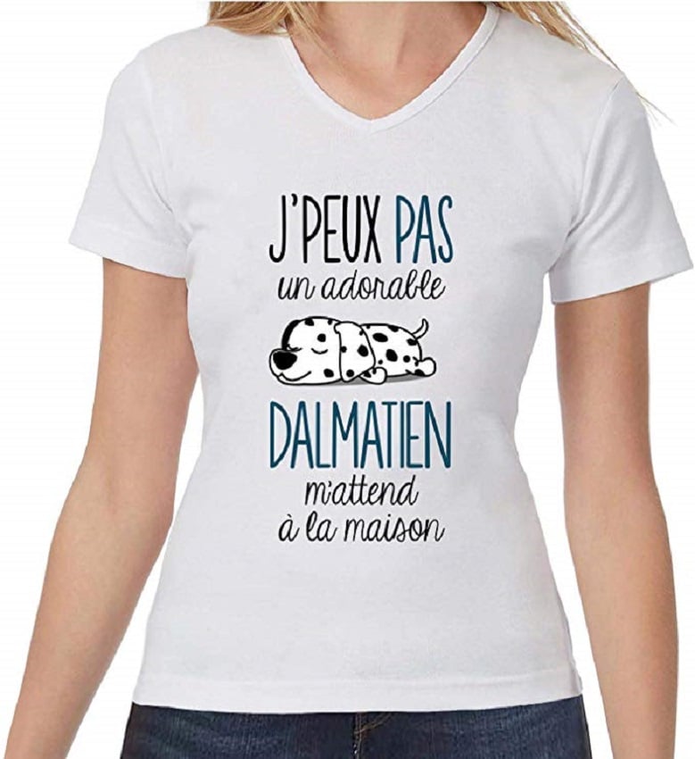 T-Shirt Femme col V Humour Fun Drôle et Mignon - Collection Animaux et Races