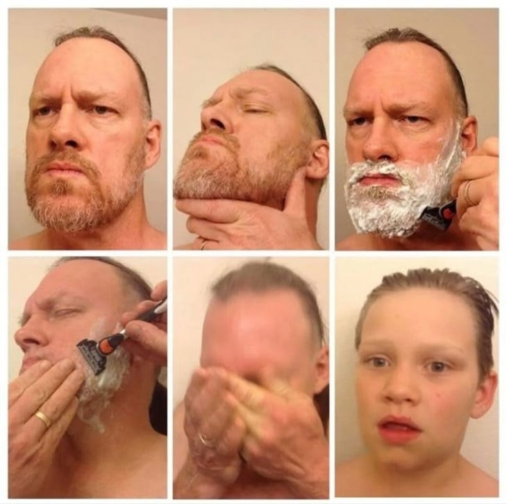Rasage d'une barbe avant et après