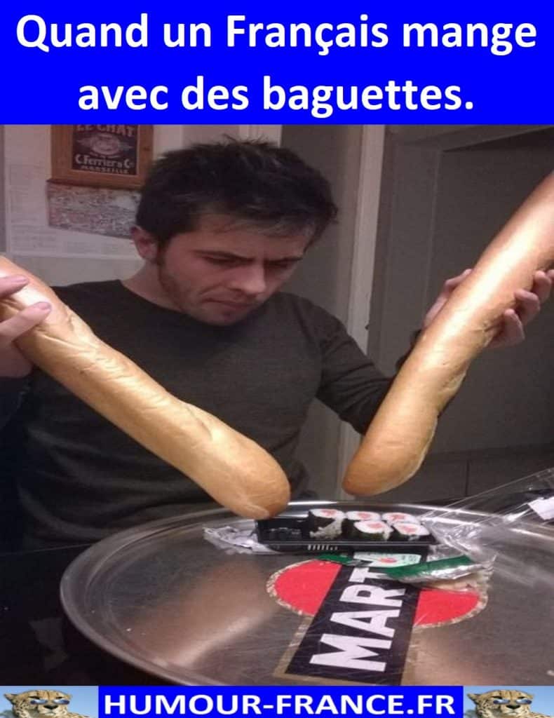 Quand un Français mange avec des baguettes.
