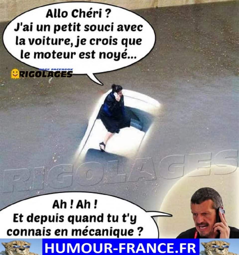 Allo chéri J’ai un petit souci avec la voiture, je crois que le moteur est noyé …