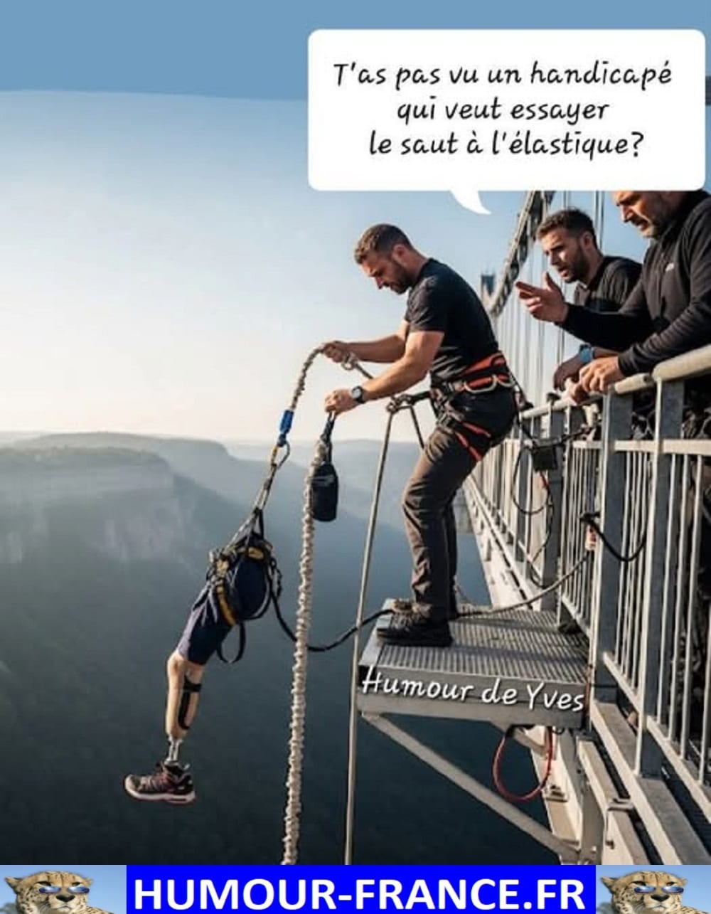 T’as pas vu un handicapé qui veut essayer le saut à l’élastique ...