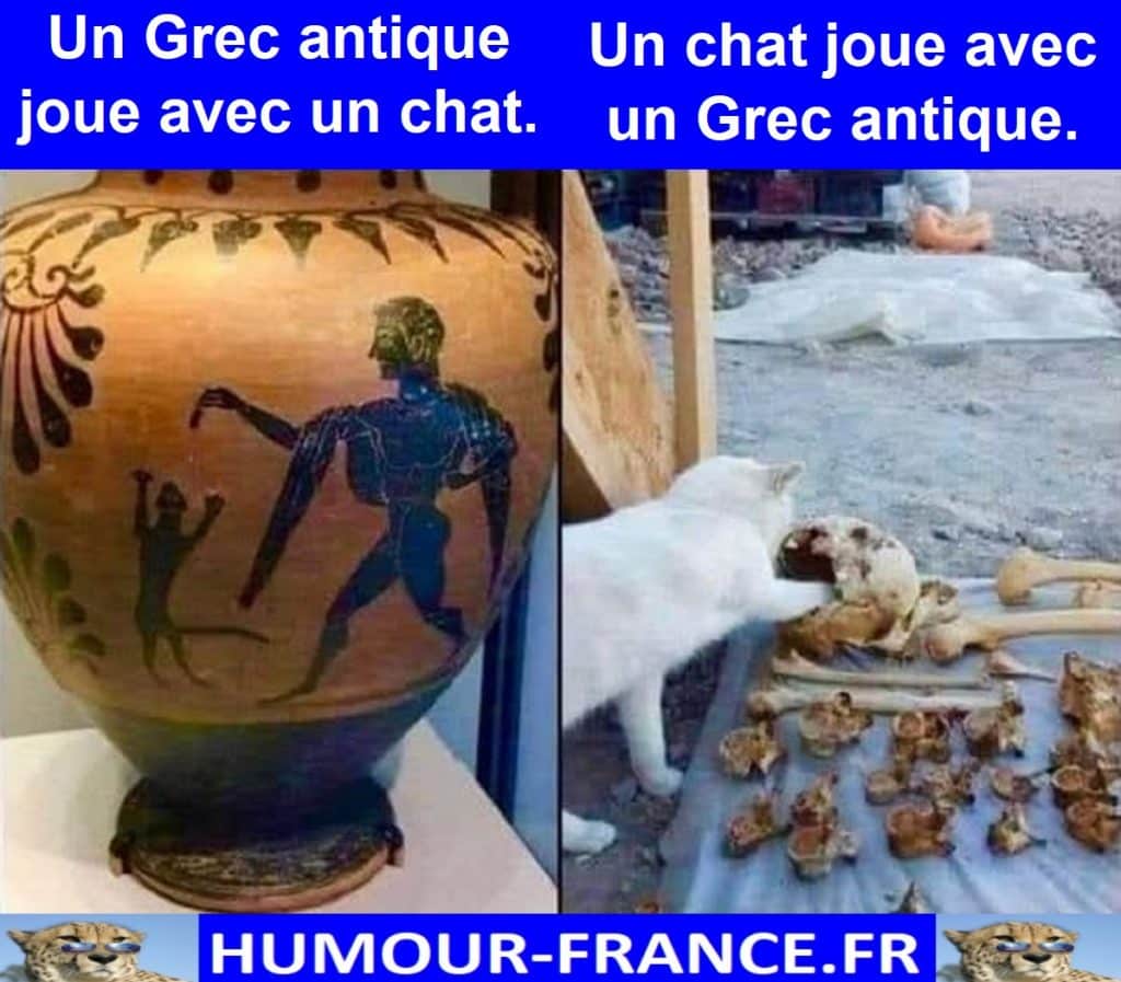 Un Grec antique joue avec un chat.