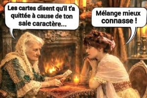 Les cartes disent qu’il t’a quitté à cause de ton sale caractère …