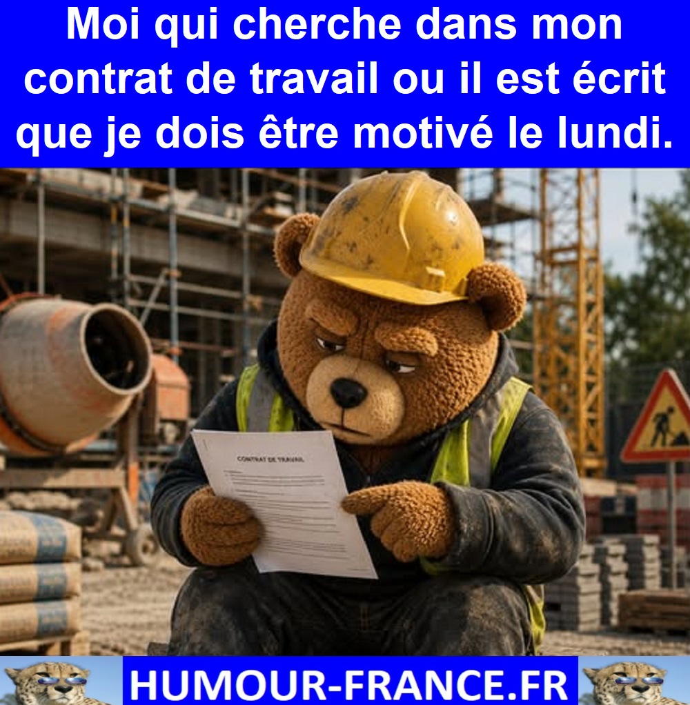 Moi qui cherche dans mon contrat de travail ou il est écrit que je dois être motivé le lundi.