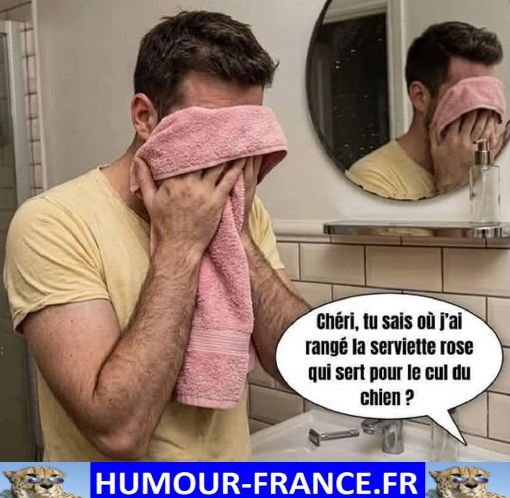 Chéri, tu sais ou j’ai rangé la serviette rose qui sert pour le cul du chien ?