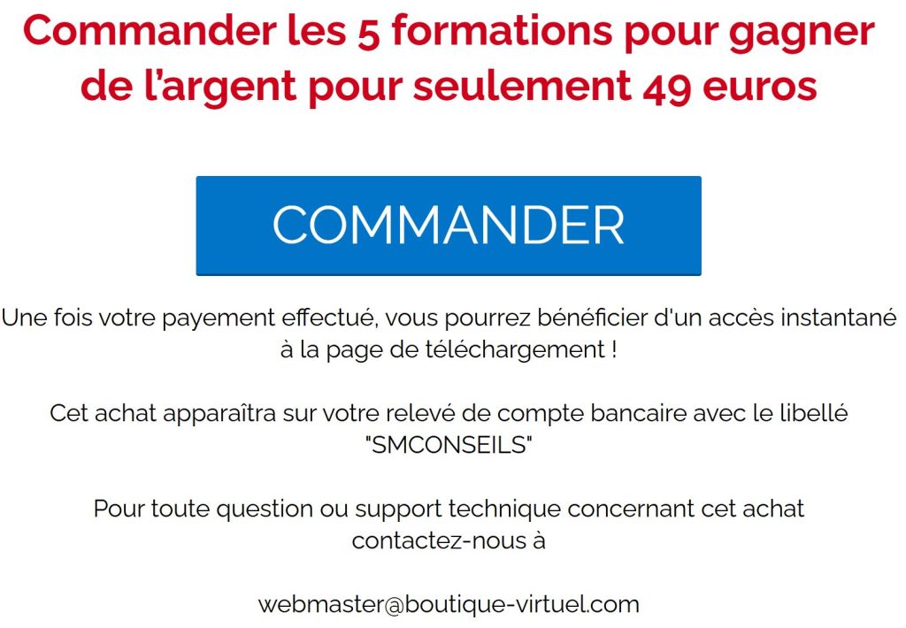 Commander les 5 formations pour gagner de l’argent pour seulement 49 euros