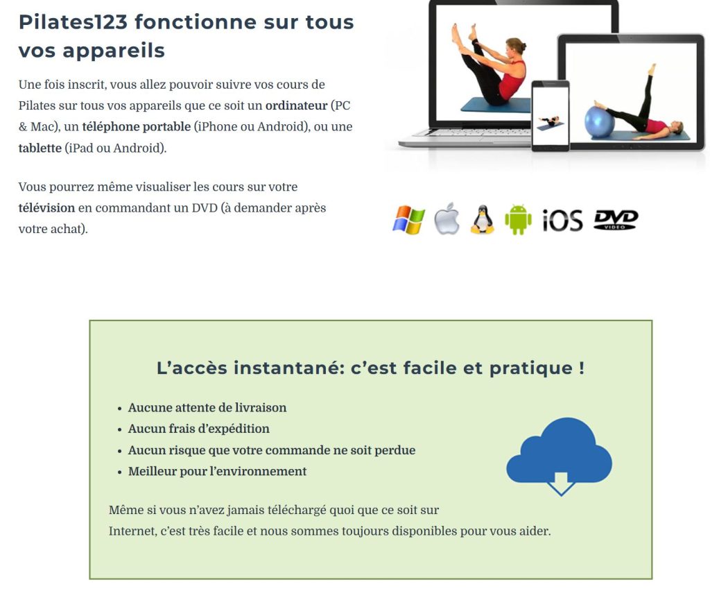 Pilates123 fonctionne sur tous vos appareils